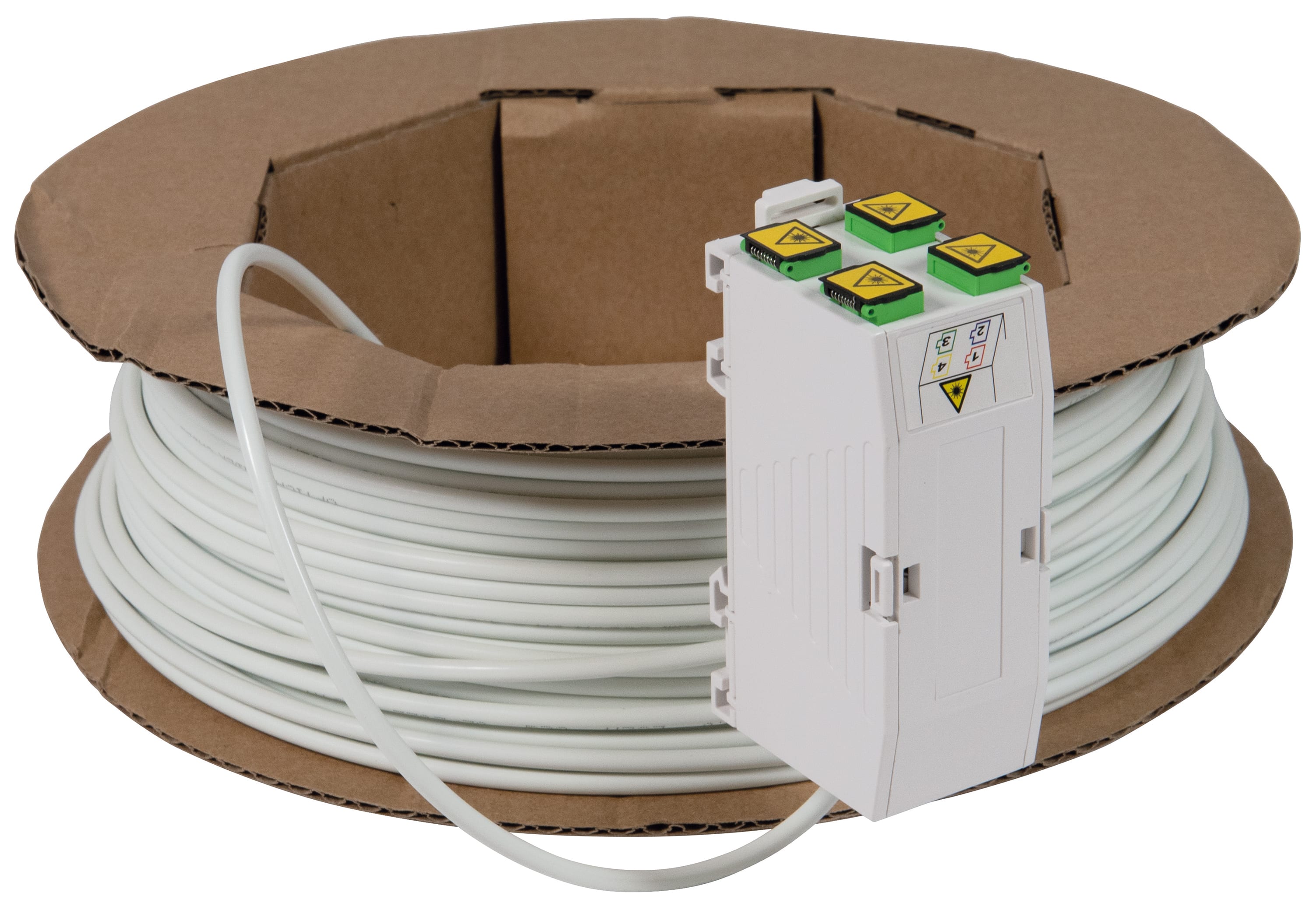 VIMAR - Scatola di terminazione ottica con cavo in fibra G.657.A2 Cca 30m, 4 connettori SC/APC Simplex, protezione antipolvere, guaina LSZH.