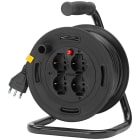 VIMAR - Avvolgicavo 16A 4 uscite universali 15m con disgiuntore termico, 4 prese SICURY, spina tipo S17, cavo 15m, potenza max 3200W.