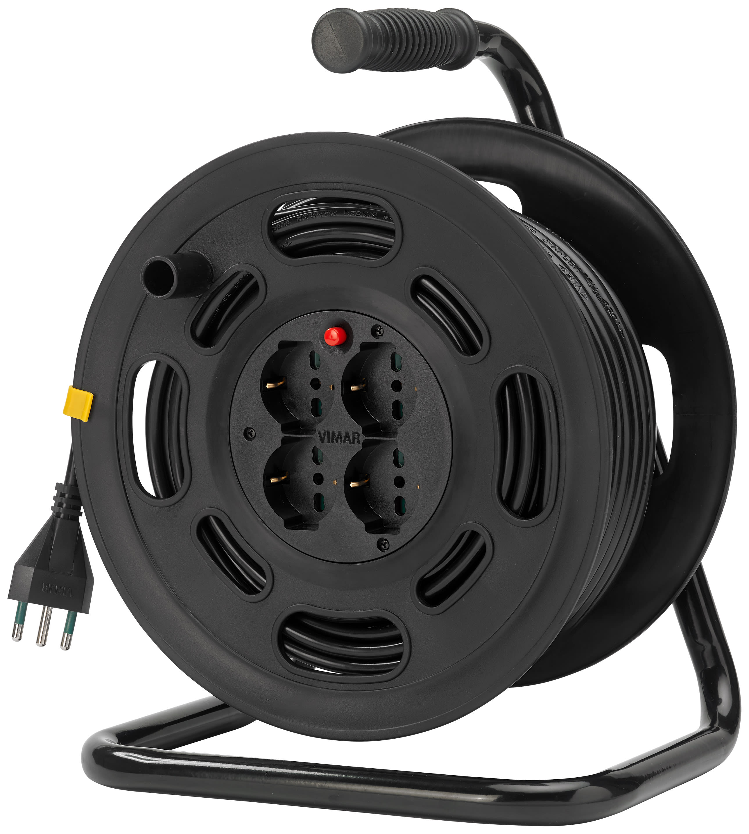 VIMAR - Avvolgicavo Universale 16A 4 Uscite con Disgiuntore Termico e Prese Sicure 230V~ 45M 1200W 2000W