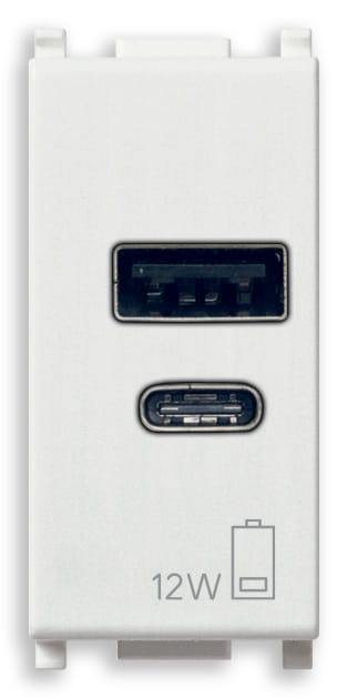 VIMAR - Alimentatore USB 12W 2,4A 5V Bianco per Tablet e Smartphone con Uscita Tipo A e Tipo C
