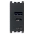 VIMAR - Alimentatore USB 12W 2,4A 5V Grigio per Tablet e Smartphone con Uscita Tipo A e Tipo C 19292.AC