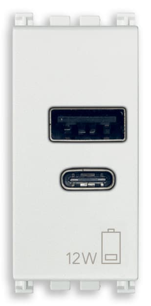 VIMAR - Alimentatore USB 12W 2,4A 5V Bianco per Tablet e Smartphone con Uscita Tipo A e C 19292.AC.B