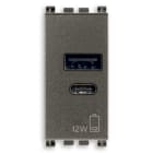 VIMAR - Alimentatore USB 12W 2,4A 5V Metal per Tablet e Smartphone con Uscita USB Tipo A e Tipo C