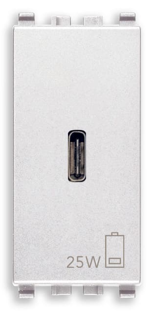 VIMAR - Alimentatore USB C PD 25W Bianco - Per Notebook, Tablet, Smartphone, Fotocamere - Uscita USB Tipo C - Tecnologia Power Delivery - 120-240 V~ 50/60 Hz