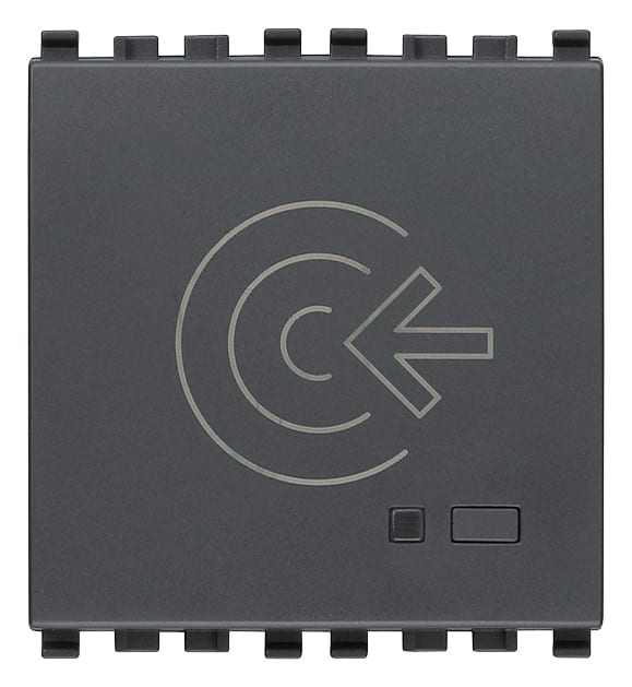 VIMAR - Fuoriporta RFID IoT grigio, lettore smart card, configurazione via app, Bluetooth 5.0, sistema mesh, 1 uscita relè, LED regolabile, 100-240 V, 2 moduli.