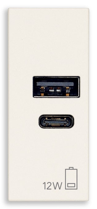 VIMAR - Alimentatore USB 12W 2,4A 5V Bianco per Tablet e Smartphone con Uscita Tipo A e Tipo C 30292.ACB