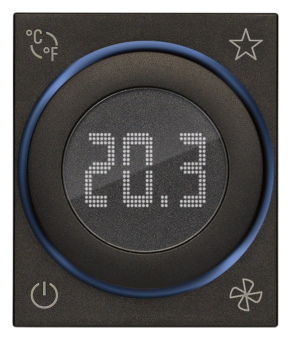 VIMAR - Termostato rotella KNX 2M nero, controllo temperatura 2 zone, domotica KNX, classe I-IV-V, ingresso sensore, retroilluminazione led, 2 moduli.