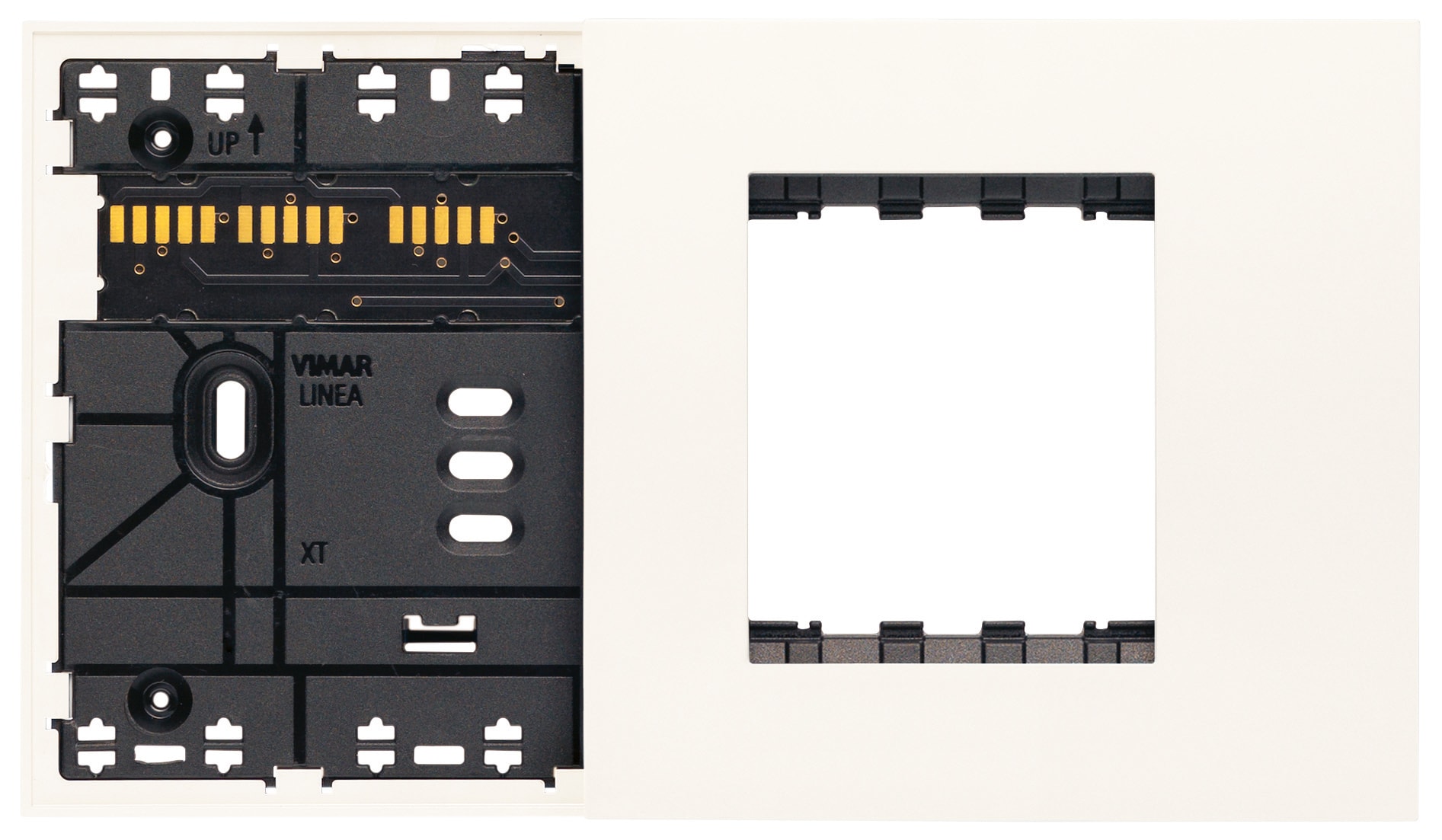 VIMAR - Supporto Misto Elettrificato per 1 Nodo, 1 Attuatore e 2 Moduli Frontali Xt, 1-2 Dispositivi Standard, Viti, Scatole 4 Moduli, Placca Bianco