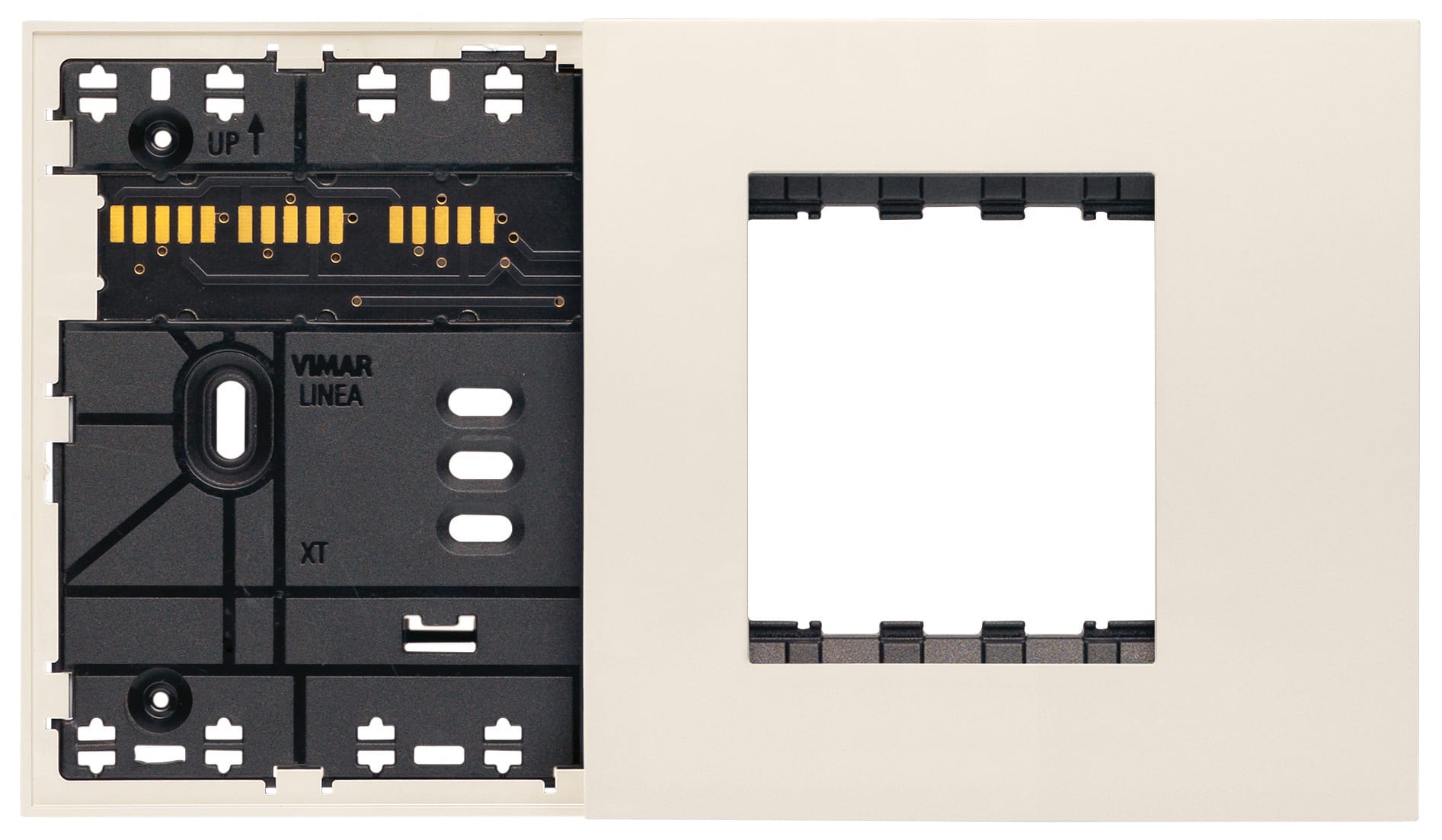 VIMAR - Supporto XT 4M misto con placca canapa estetico elettrificato per 1 nodo, 1 attuatore, 2 moduli frontali, 1-2 dispositivi standard, viti incluse.