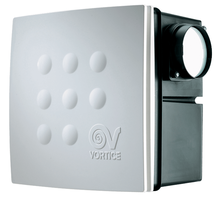 VORTICE - Micro 100 I aspiratori centrifughi da incasso in resina ABS bianca e PP nera, diametro 100 mm, motore a 2 velocità con girante e bronzine.