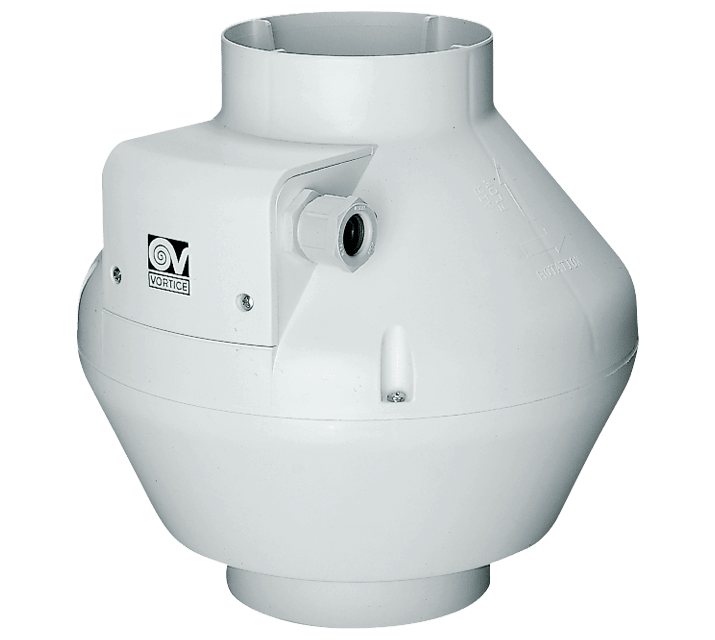 VORTICE - Aspiratori centrifughi assiali in resina autoestinguente PP V0, diametro 150 mm, ventilatore 3 velocità, motore AC protetto.