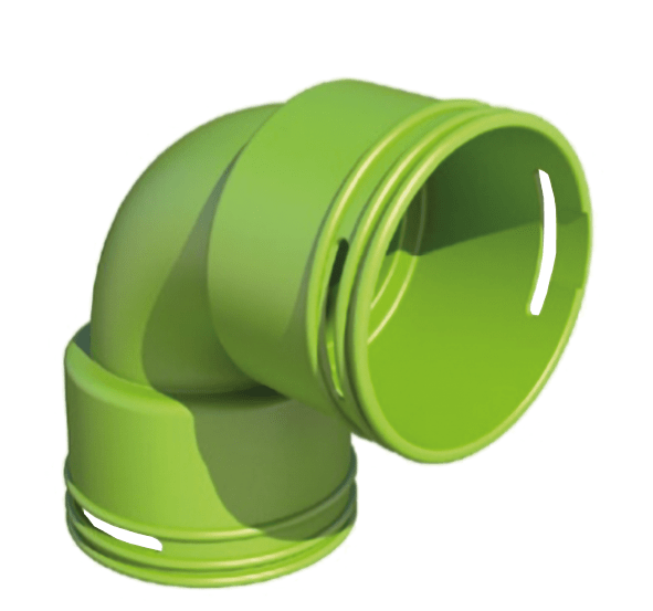 VORTICE - WDG-C-V 75 per sistema WDG75. Curva verticale a sezione circolare per installazione a parete, pavimento e soffitto. Antistatica, antibatterica, in PP vergine. Diametro attacchi: 102 mm.