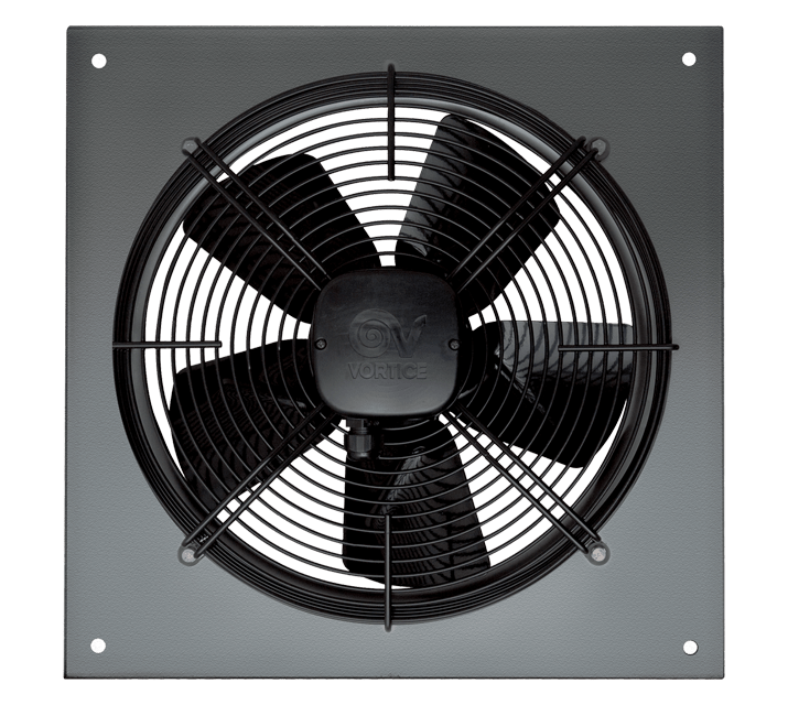 VORTICE - Aspiratore elicoidale A-E 354 T, diametro 350 mm, pannelli in acciaio fosfatato, motore AC trifase, girante bilanciata, velocità regolabile.