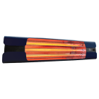 VORTICE - Thermologika design blu: lampade infrarossi con fianchi alluminio nero, gusci blu, griglia acciaio inox, staffa verniciata, 3 lampade 600W.