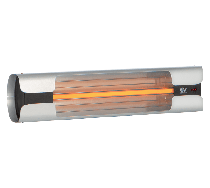 VORTICE - Thermologika design plus: lampade infrarossi, fianchi alluminio nero, griglia acciaio inox, lampada low glare 1500W, inclinabile, dimmerabile.