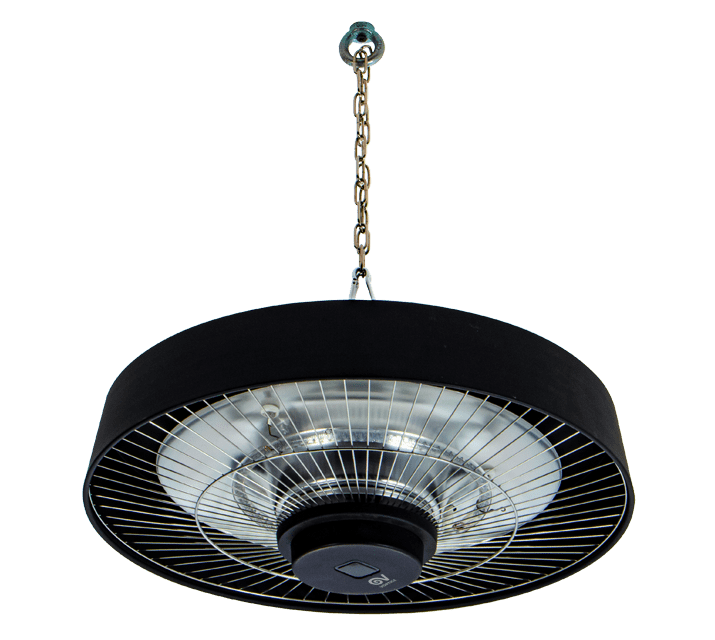 VORTICE - Thermologika Sky: lampada infrarossi soffitto, calotta alluminio nero, griglia inox, 2000W, parabola riflettente, cavo 2m, telecomando.