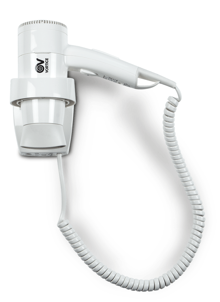 VORTICE - Vortphon 1200 asciugacapelli a filo, involucro ABS antiurto, motore compatto, 2 potenze, spegnimento automatico, supporto a parete bianco.