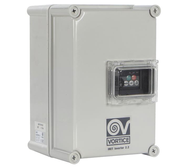 VORTICE - Iret inverter 2.2 regolatore di velocità per motori AC trifase, carico max 2.2 A, protezione IP20, cavi max 200 m, input 0-10 V, UR max 90%.