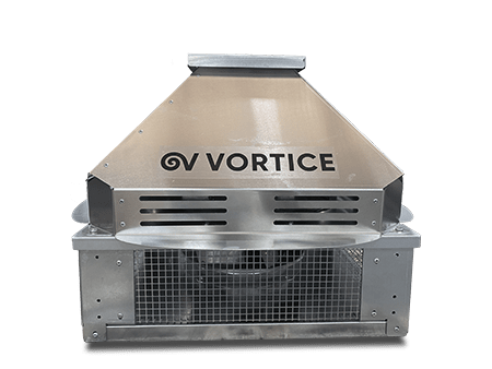 VORTICE - Slimroof 500 T ES: aspiratori centrifughi da tetto con motori EC, struttura in acciaio zincato, copertura in alluminio, motore IE4, 400V, IP54.