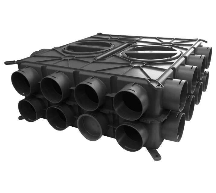 VORTICE - WDG-P PLUS 16X63: plenum di distribuzione in PE compatto e leggero, 16 attacchi standard, ideale per volumi medi o grandi.