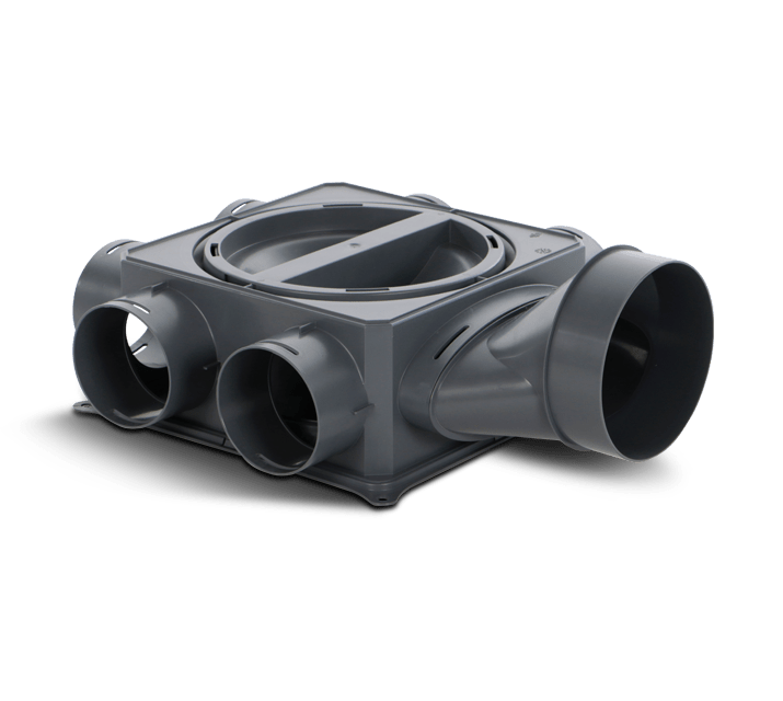 VORTICE - WDG-PH PLUS-C 6X63: plenum di distribuzione in PE compatto e leggero, ideale per spazi ridotti, attacco Ø 125 mm, 6 connessioni.