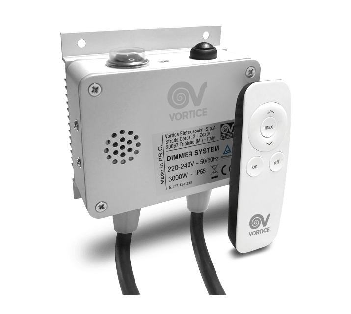 VORTICE - Dimmer system: scatola di regolazione con telecomando IR, accensione, spegnimento e regolazione potenza per 1 o 2 thermologika soleil system, IP65.