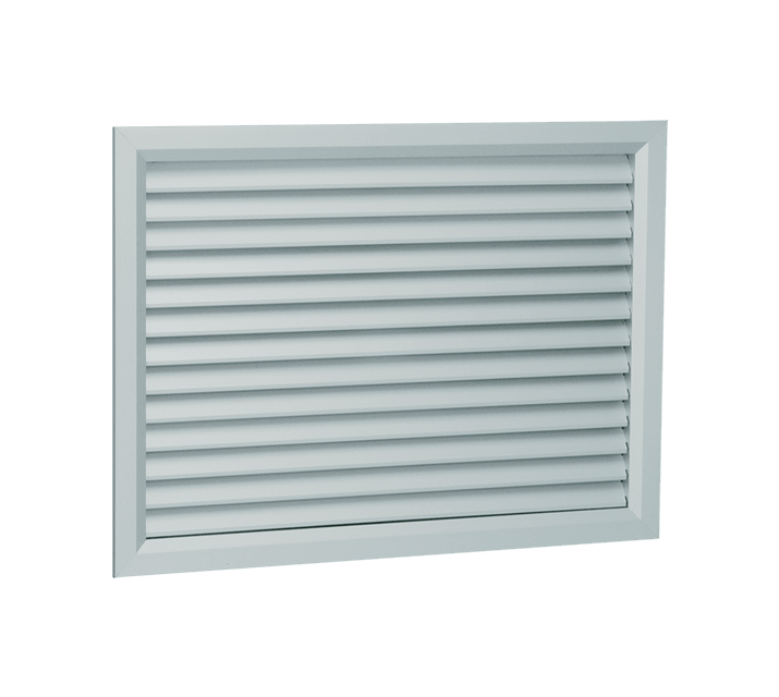 VORTICE - Griglia da esterno 500x350, alette inclinate fisse, passo 25 mm, alluminio estruso anodizzato naturale, fissaggio a clips. 0000022243