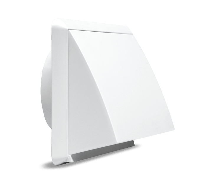 VORTICE - Griglia antivento bianca d.125 in polipropilene con serranda a gravità e copertura parapioggia.