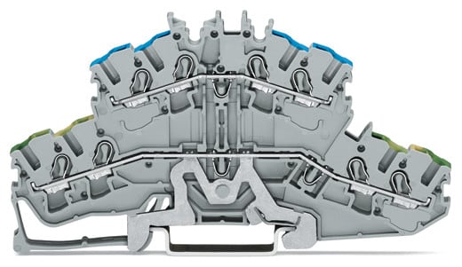 WAGO ELETTRONICA - Morsetto a due piani per 4 conduttori.Morsetto per conduttore di terra / passante.2,5 mm².grigio