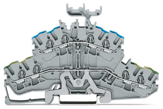 WAGO ELETTRONICA - Morsetto a due piani per 4 conduttori.Morsetto per conduttore di terra / passante.2,5 mm².grigio