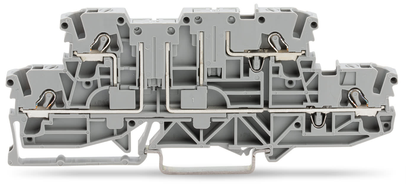 WAGO ELETTRONICA - Morsetto a due piani.Morsetto passante per 4 conduttori.per guida DIN 35 x 15 e 35 x 7,5.grigio