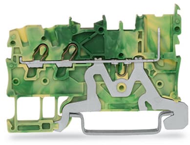 WAGO ELETTRONICA - Morsetto di base di terra per 2 conduttore/1 pin.per guida DIN 35 x 15 e 35 x 7,5.Push-in CAGE CLAMP®.verde-giallo