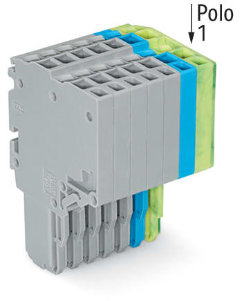WAGO ELETTRONICA - Connettore femmina per 2 conduttori.Push-in CAGE CLAMP®.1,5 mm².grigio, blu, giallo-verde