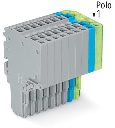 WAGO ELETTRONICA - Connettore femmina per 2 conduttori.Push-in CAGE CLAMP®.1,5 mm².grigio, blu, giallo-verde