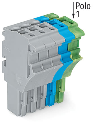 WAGO ELETTRONICA - Spina femmina per 1 conduttore.Push-in CAGE CLAMP®.4 mm².grigio, blu, giallo-verde