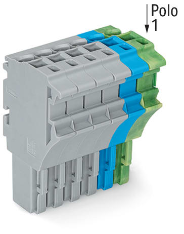 WAGO ELETTRONICA - Spina femmina per 1 conduttore.Push-in CAGE CLAMP®.4 mm².grigio, blu, giallo-verde