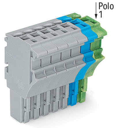 WAGO ELETTRONICA - Spina femmina per 1 conduttore.Push-in CAGE CLAMP®.4 mm².grigio, blu, giallo-verde