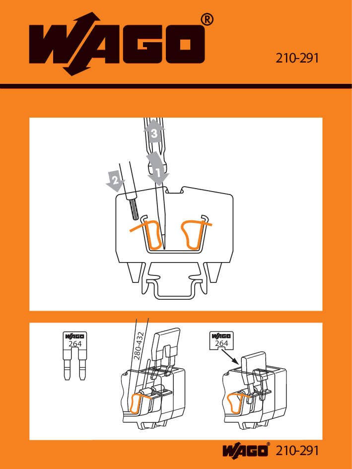 WAGO ELETTRONICA - Etichette adesive con istruzioni operative.per mini morsetti per montaggio su guida con cablaggio frontale.Serie 264 210-291