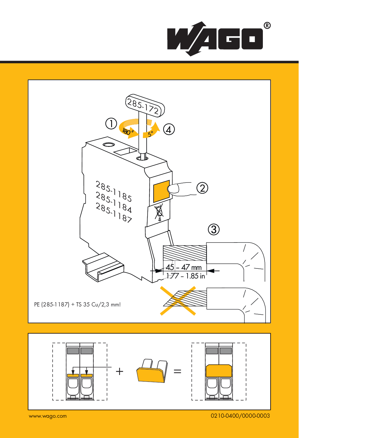 WAGO ELETTRONICA - Etichette adesive con istruzioni operative.per morsetti per correnti elevate da 185 mm²