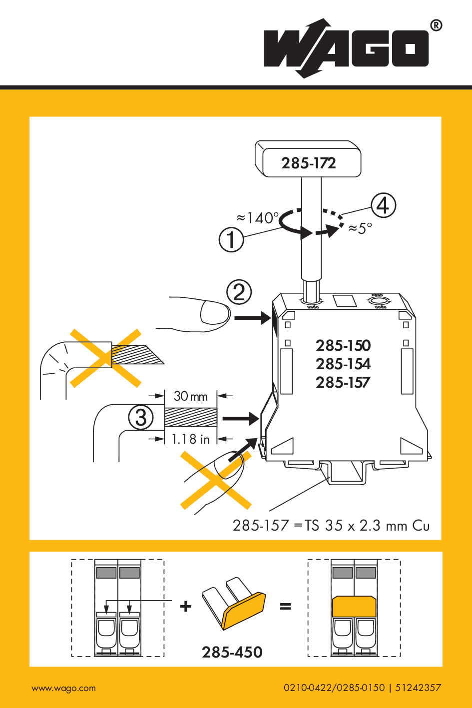 WAGO ELETTRONICA - Etichette adesive con istruzioni operative.per morsetti per correnti elevate da 50 mm² 210-422/285-150