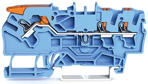 WAGO ELETTRONICA - Morsetto passante per 3 conduttori.con leva e pulsante.2,5 mm².blu