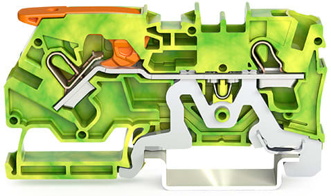 WAGO ELETTRONICA - Morsetto di terra per 2 conduttori.con leva e Push-in CAGE CLAMP®.4 mm².verde-giallo 2104-1207