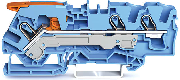 WAGO ELETTRONICA - Morsetto passante per 3 conduttori.con leva e Push-in CAGE CLAMP®.6 mm².blu