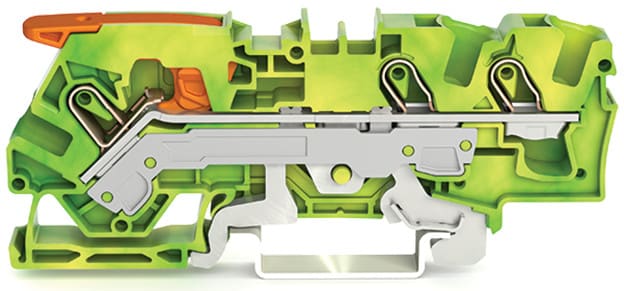 WAGO ELETTRONICA - Morsetto di terra per 3 conduttori.con leva e Push-in CAGE CLAMP®.6 mm².verde-giallo