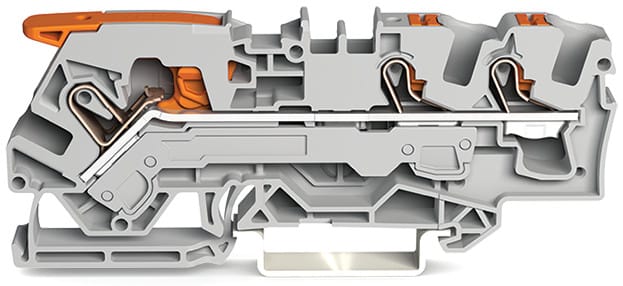 WAGO ELETTRONICA - Morsetto passante per 3 conduttori.con leva e pulsante.6 mm².grigio