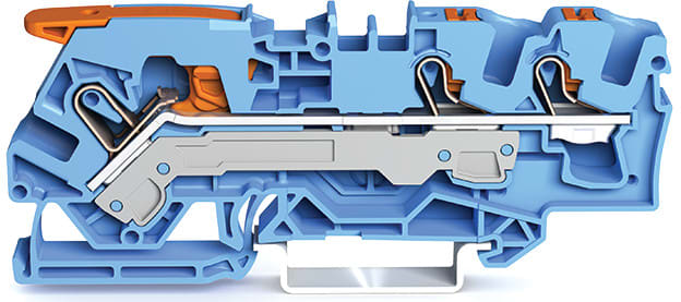 WAGO ELETTRONICA - Morsetto passante per 3 conduttori.con leva e pulsante.6 mm².blu