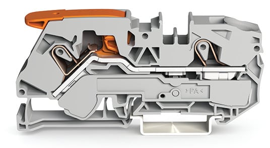 WAGO ELETTRONICA - Morsetto passante per 2 conduttori.con leva e Push-in CAGE CLAMP®.16 mm².grigio