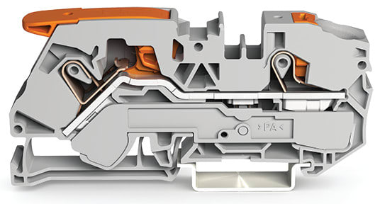 WAGO ELETTRONICA - Morsetto passante per 2 conduttori.con leva e pulsante.16 mm².grigio