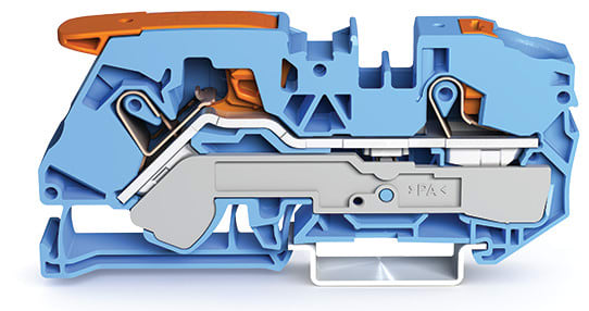 WAGO ELETTRONICA - Morsetto passante per 2 conduttori.con leva e pulsante.16 mm².blu