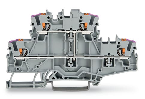 WAGO ELETTRONICA - Morsetto a due piani.con pulsante.Morsetto passante per 4 conduttori.grigio 2202-2708